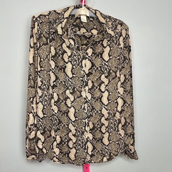 H&M Snake Print Long Sleeve Collared Top Size 2 - Picture 2 of 5